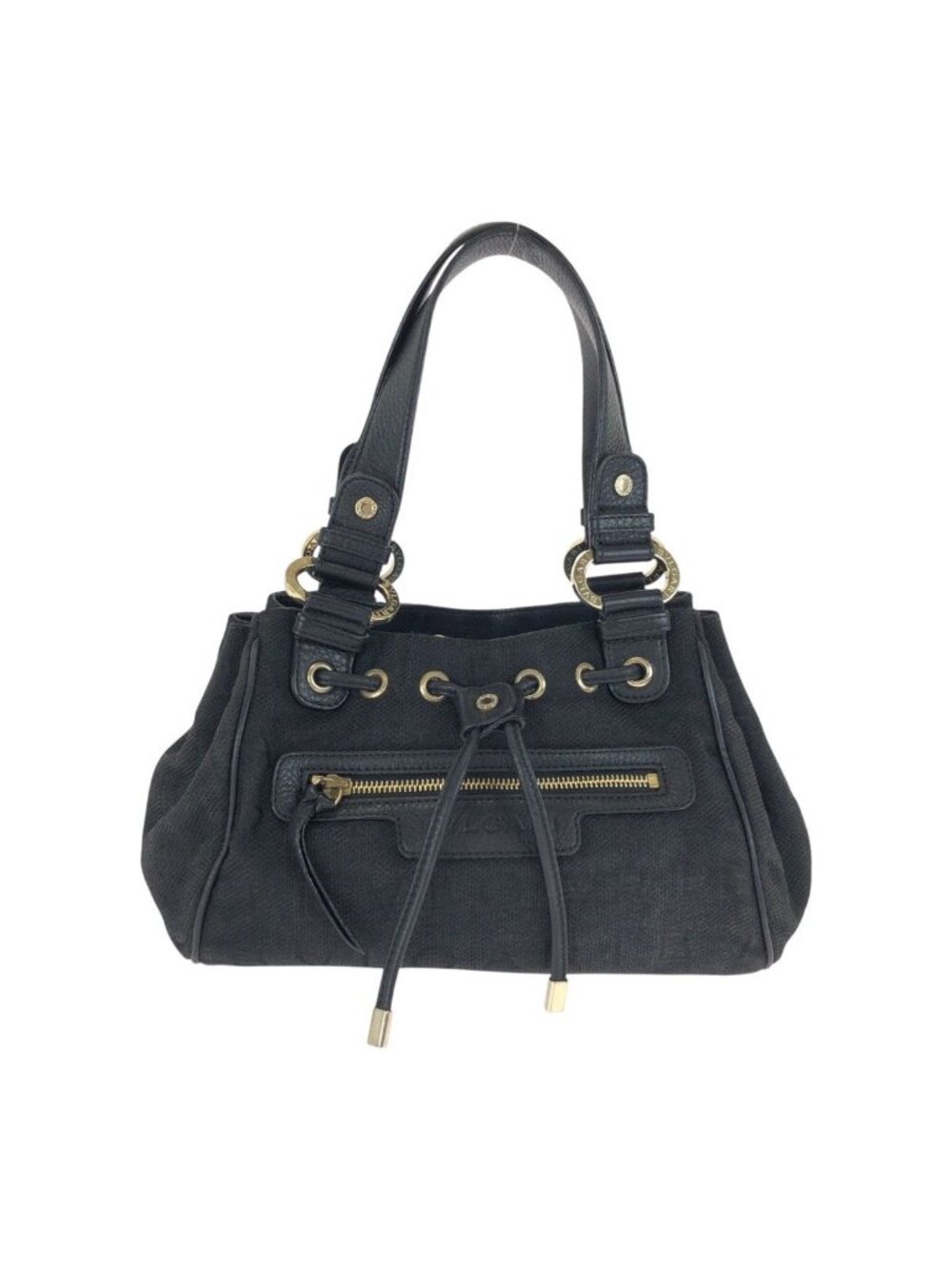 Bvlgari Logo Mania Black Gold Canvas Leather Handbag